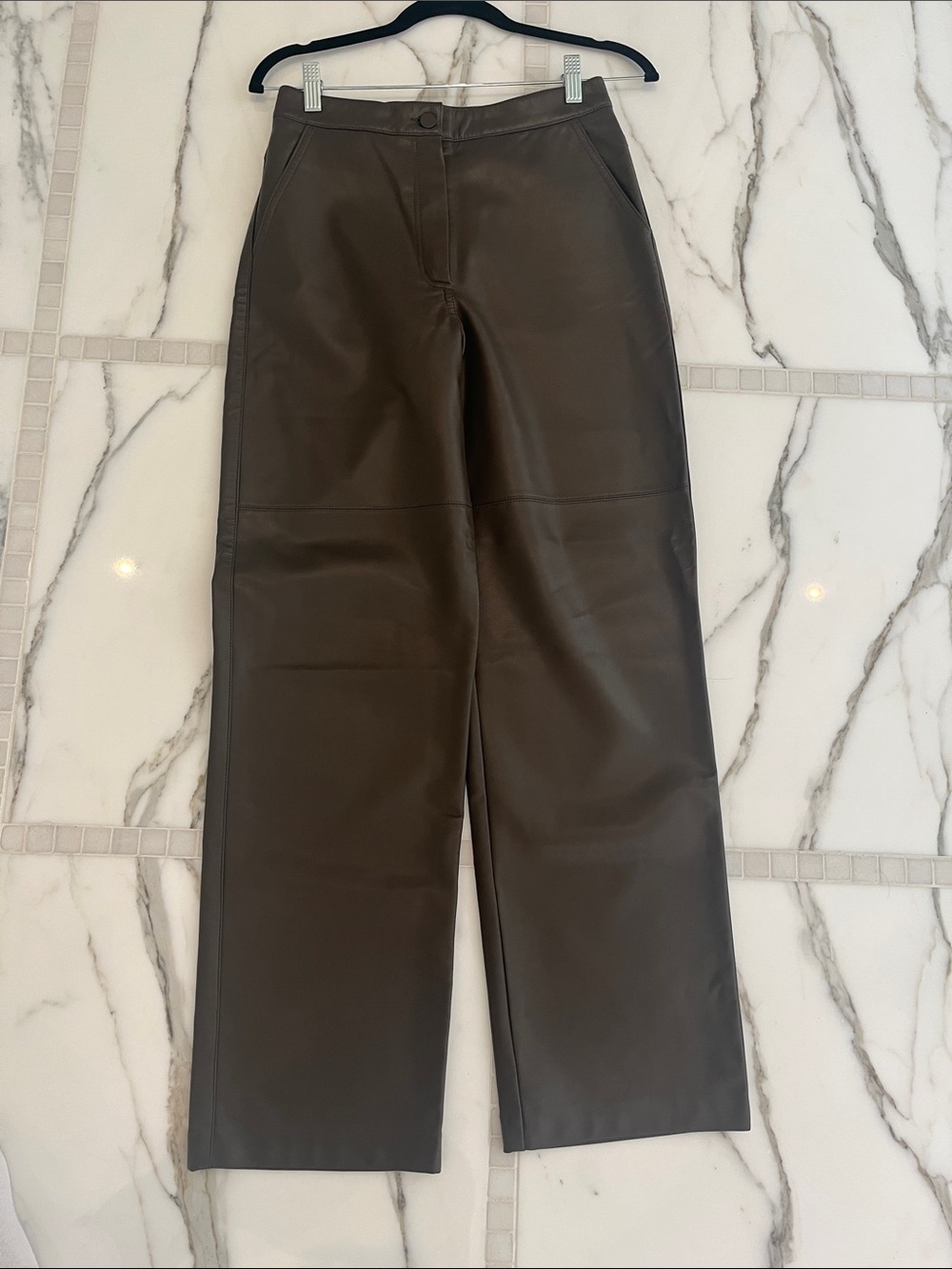 OAK + FORT Women’s Dark Brown Wide-Leg Faux Leather Pants